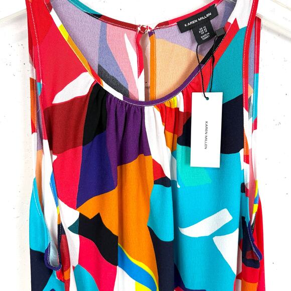 Karen Millen Womens Abstract Woven Shell Top Sleeveless Round Neck Multi 10 - Picture 2 of 12